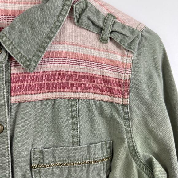 Maurices Green Pink Chambray Snap Collared Long Sleeve Shirt XS Boho Western - Picture 5 of 11